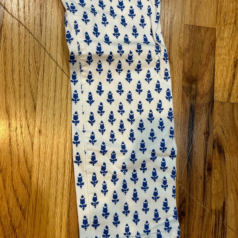 J.Crew toothpick ankle white pants with blue flower pattern - Picture 3 of 13